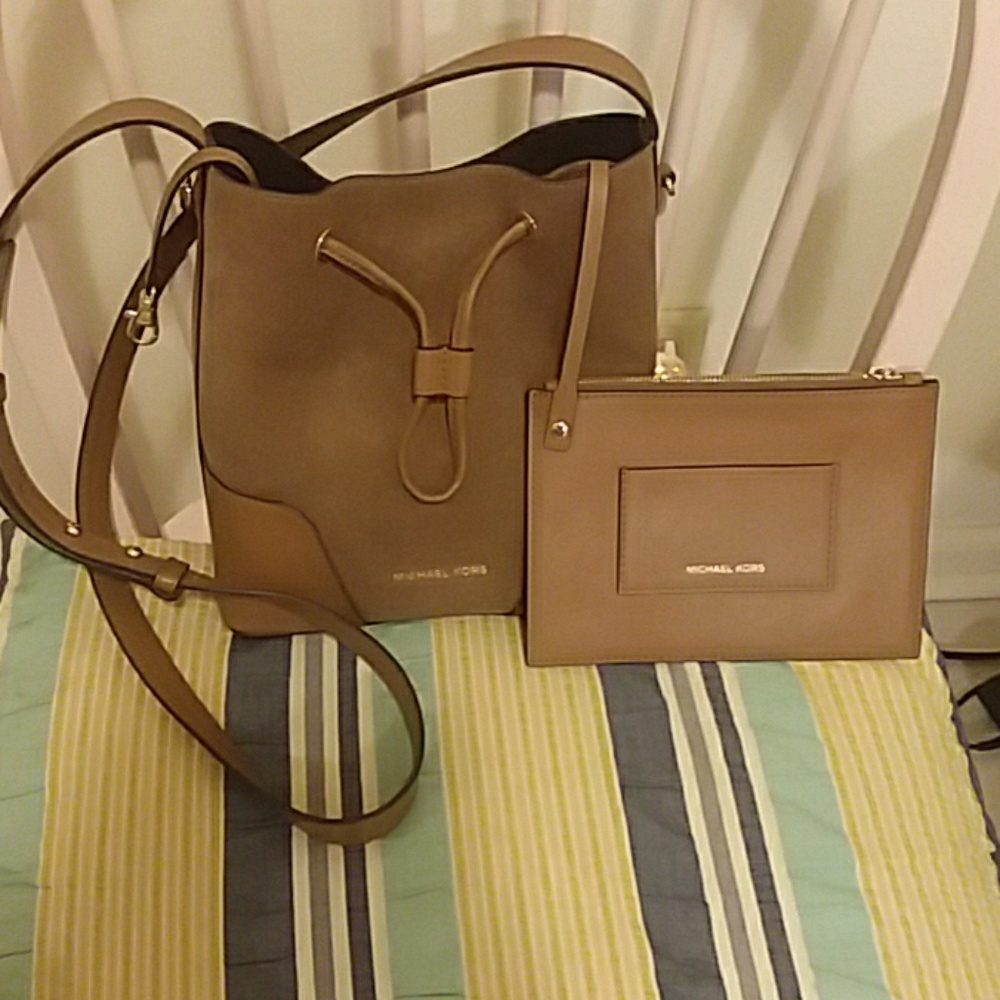 Michael Kors Tan Suede and Leather bucket bag
